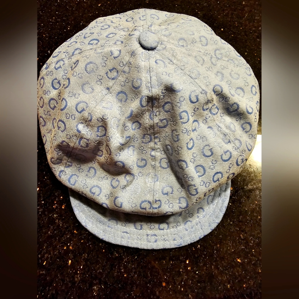 Vintage 90s denim blue GUESS newsboy cap